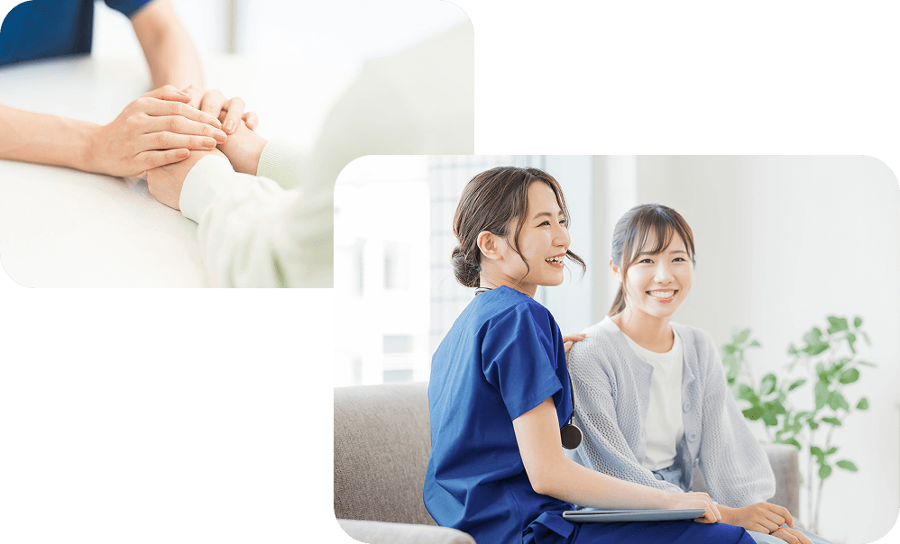 看護師と利用者が手を取り合っている様子